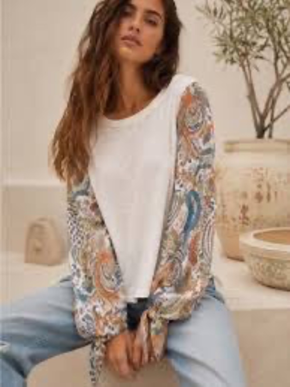 Anthropologie Maybelle Bird Peacock Tie Sleeve Blouse